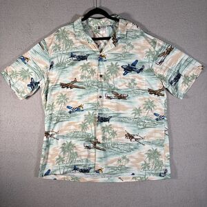 Aloha Republic Men’s Size 2XL Hawaiian Button Down‎ Shirt Palm Tree Airplanes